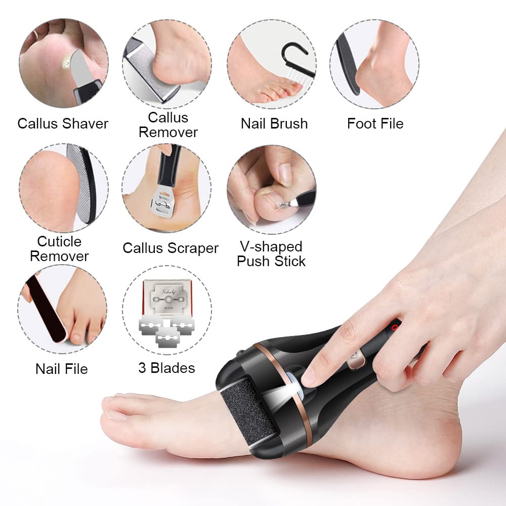 MOREVAC Electric Foot File Callus Remover – Rechargeable Pedicure Kit (2 Speeds, 3 Rollers)