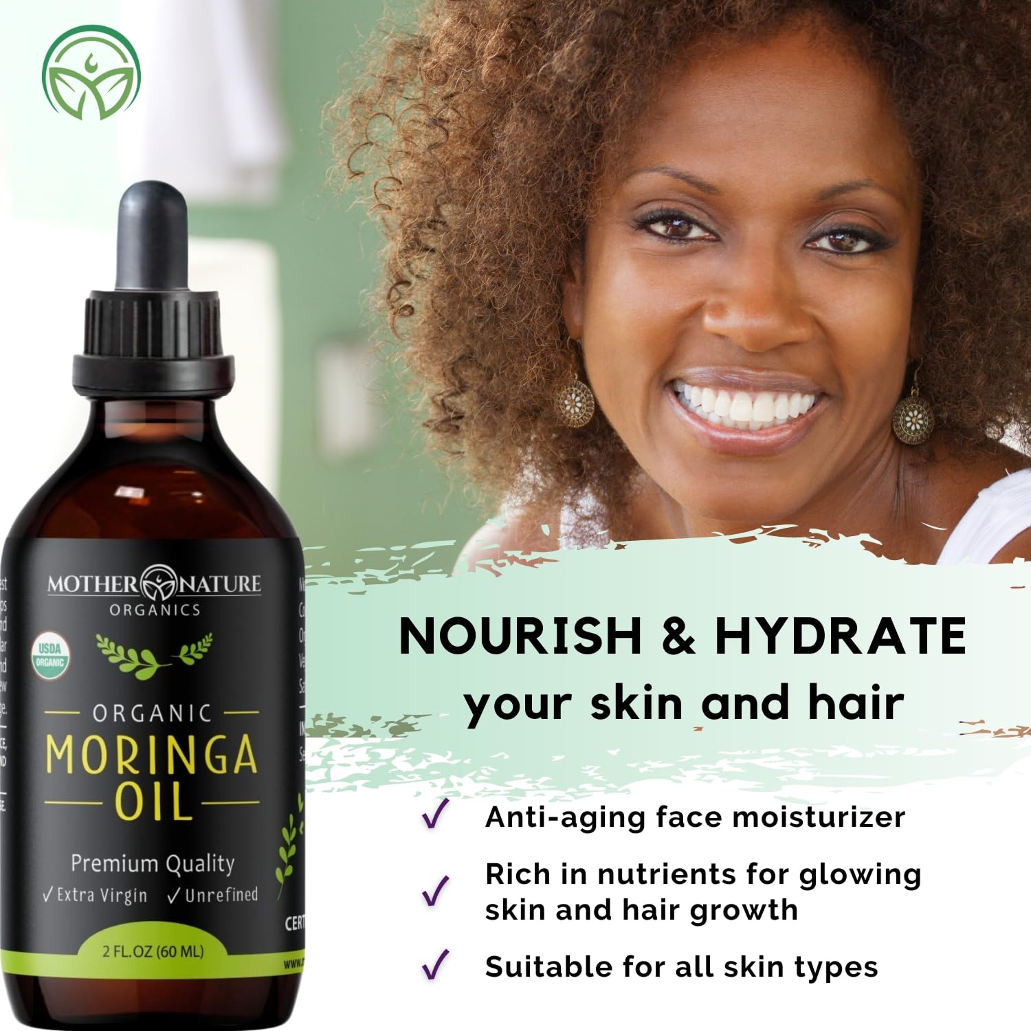 Mother Nature Organics Moringa Oil — USDA Organic, 100% Pure Cold-Pressed (2oz), Non-GMO & Vegan