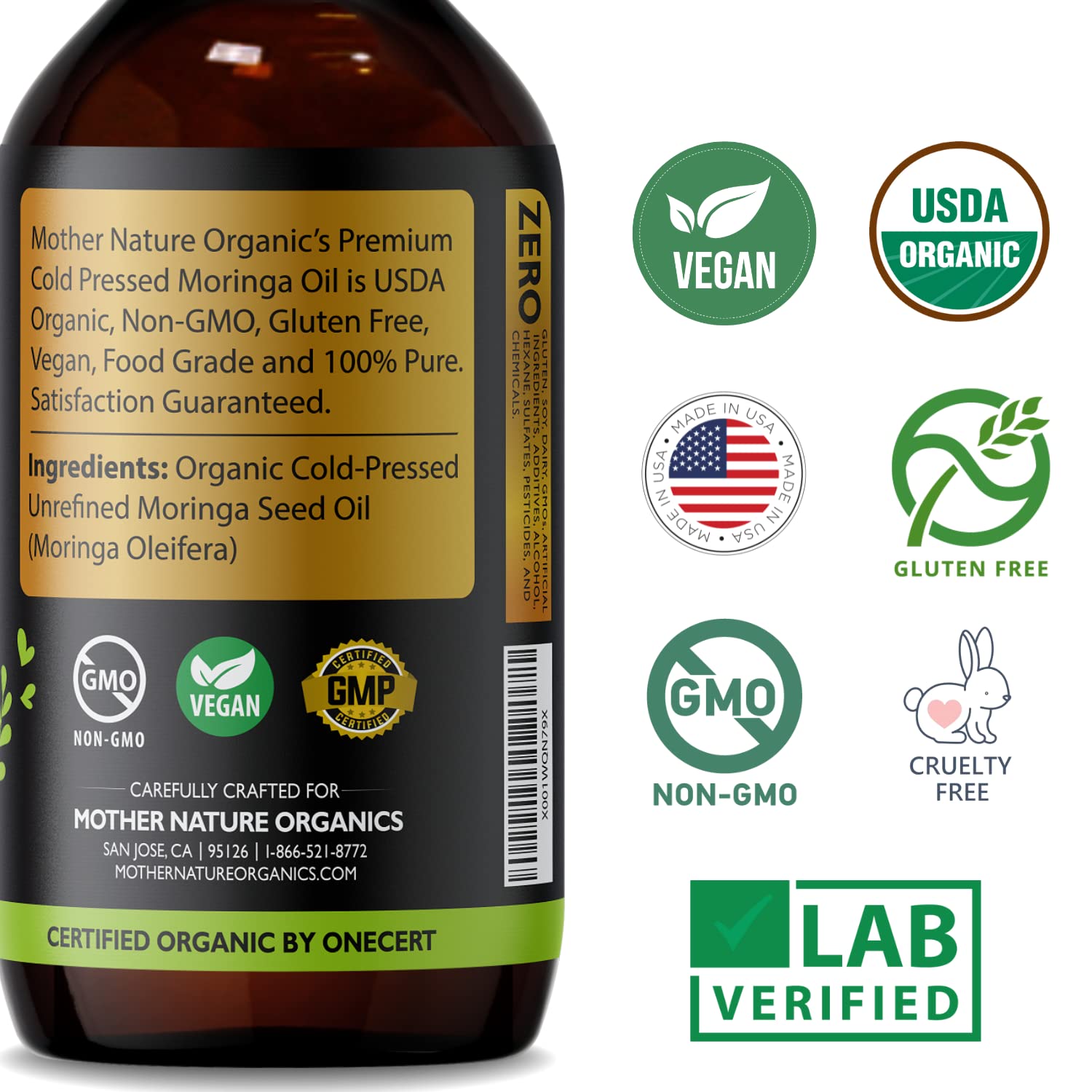 Mother Nature Organics Moringa Oil — USDA Organic, 100% Pure Cold-Pressed (2oz), Non-GMO & Vegan