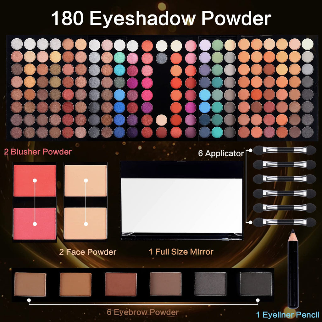 MORNECA Women Makeup Sets - 190 Colors Palette with Mirror | Complete Travel Makeup Kit