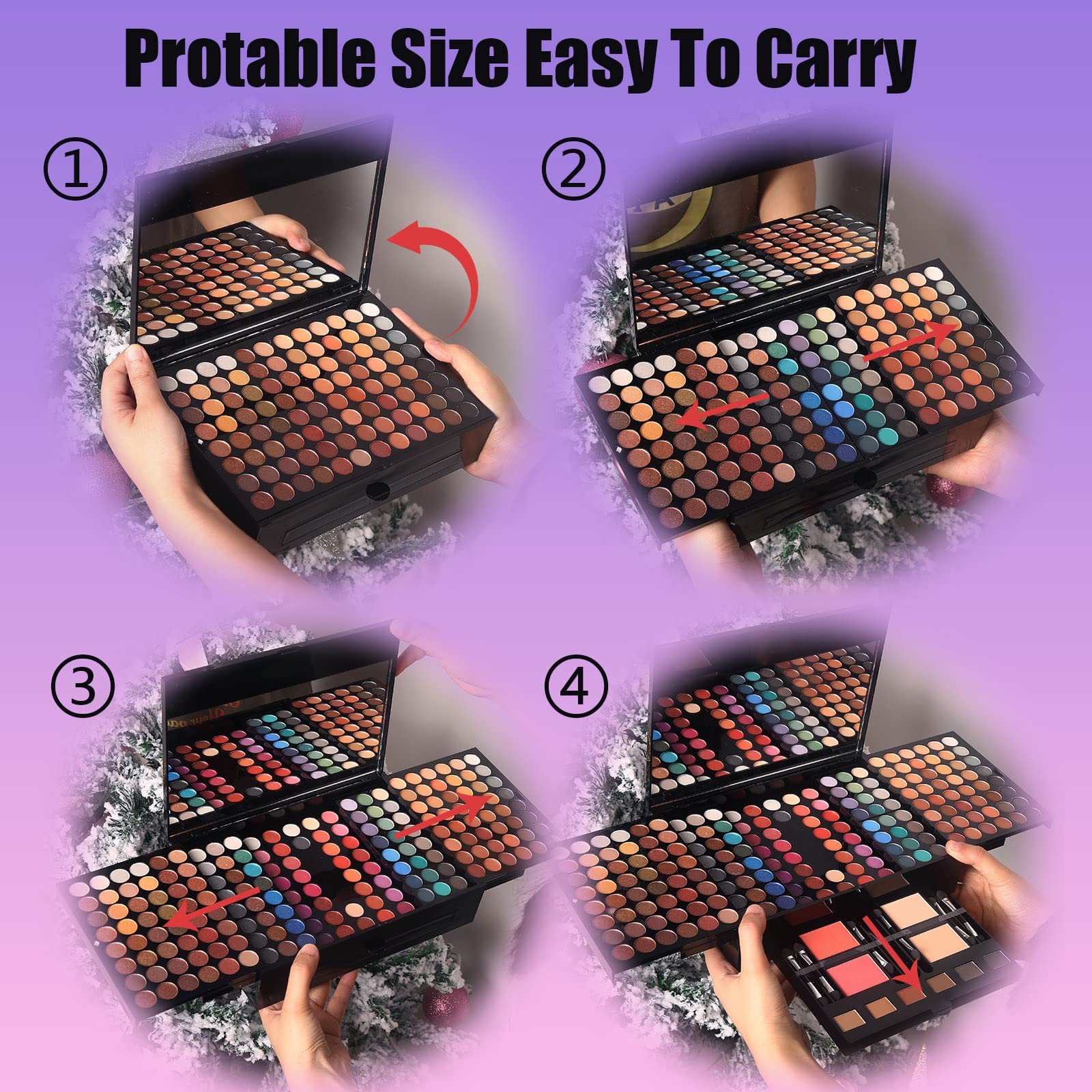 MORNECA Women Makeup Sets - 190 Colors Palette with Mirror | Complete Travel Makeup Kit