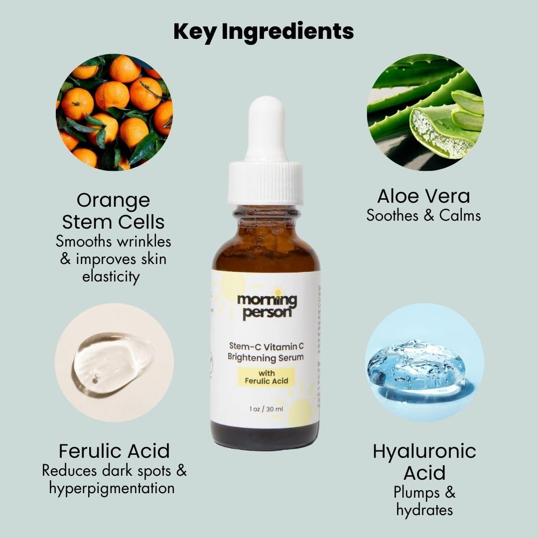 Morning Person Stem-C Vitamin C Brightening Serum | Ferulic, Hyaluronic Acid & Vitamin E