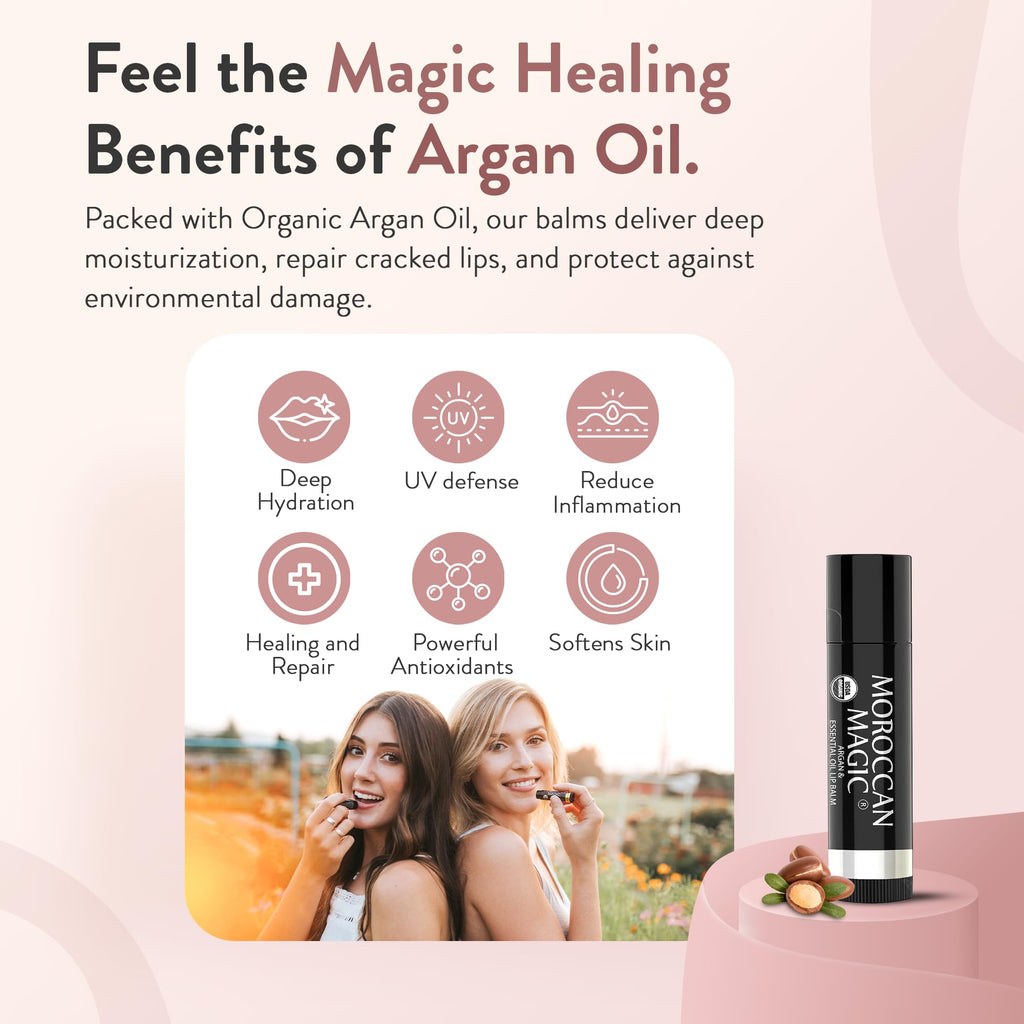 Moroccan Magic Organic Lip Balm 5-Piece Gift Set | Ultra-Hydrating Argan Oil Lip Care