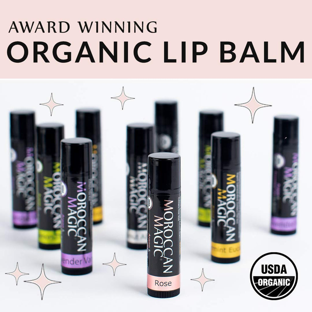 Moroccan Magic Organic Lip Balm Variety Pack Gift Set | 8-Piece, Argan Oil & Essential Oils
