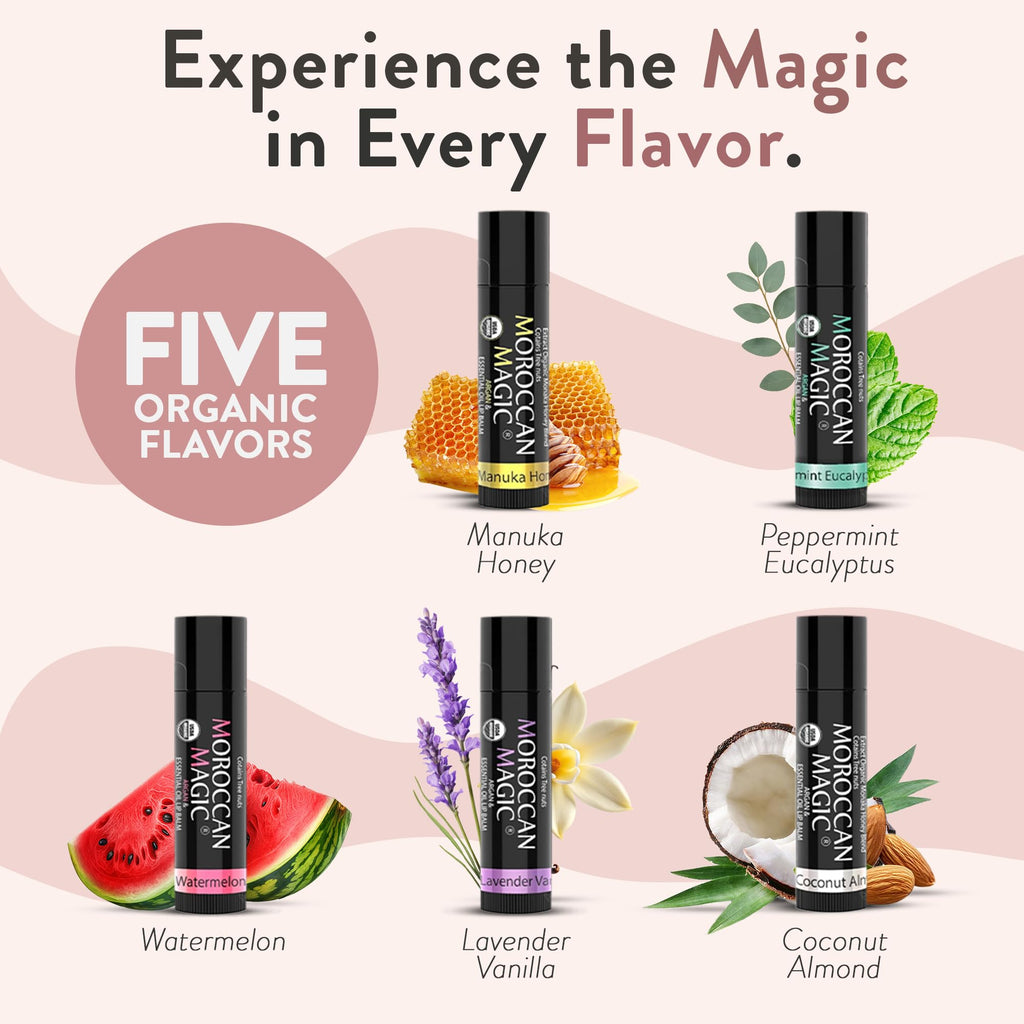 Moroccan Magic Organic Lip Balm 5-Piece Gift Set | Ultra-Hydrating Argan Oil Lip Care