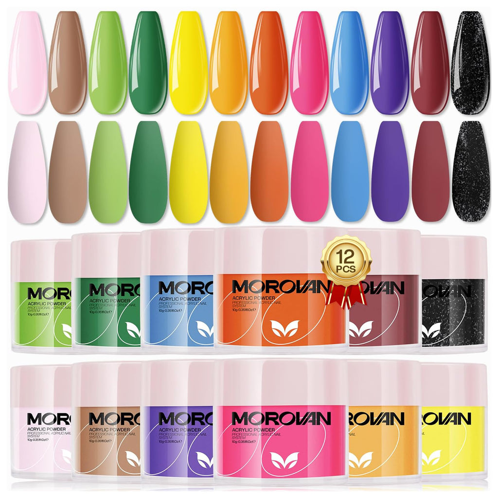 Morovan Acrylic Powder Set – 12 Colors for Nail Art & Extensions
