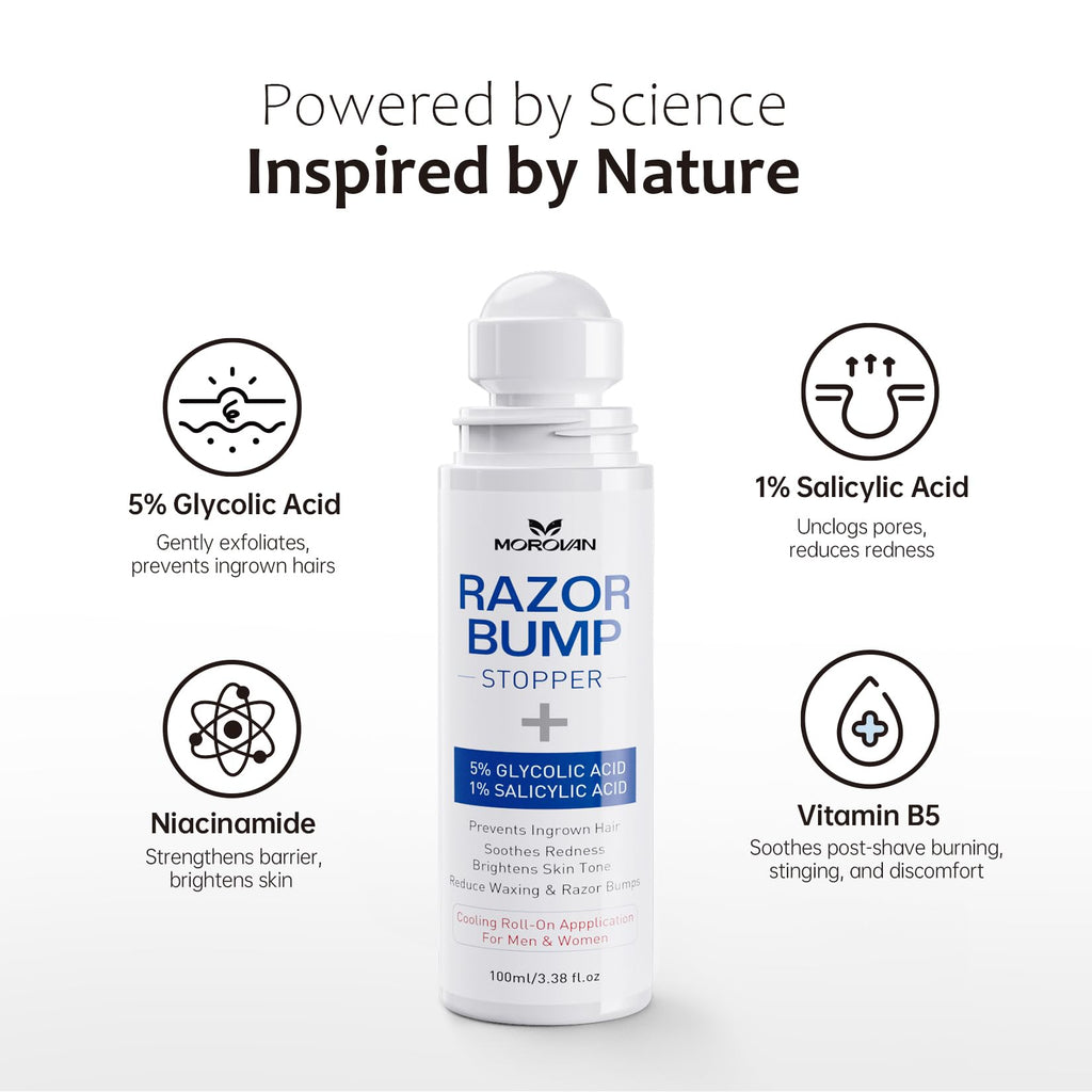 Morovan Razor Bumps & Ingrown Hair Serum — 3.38 fl oz for Body, Face (Beard), Bikini | Post-Shave & After-Wax Care