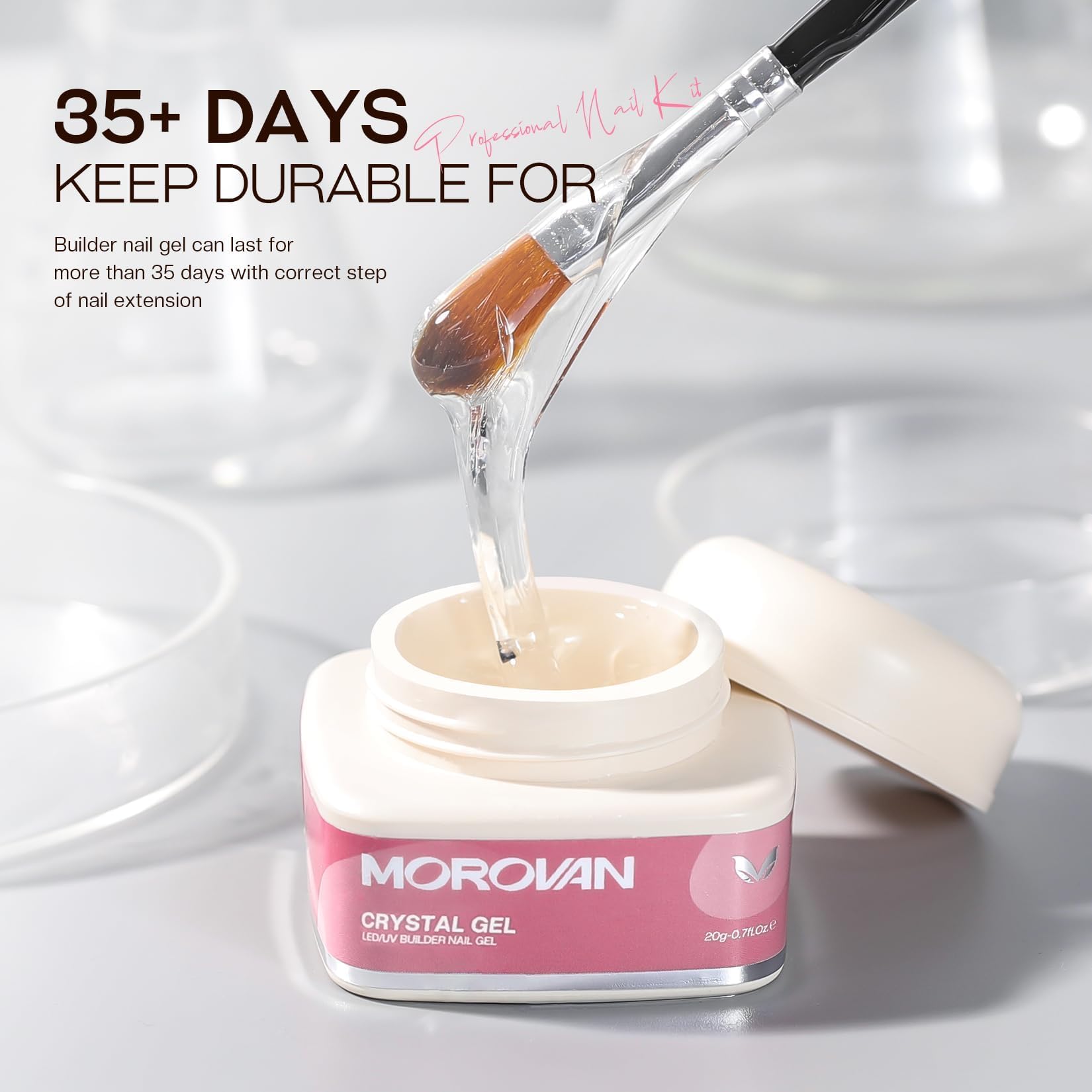 Morovan Builder Gel for Nails | Long-Lasting Clear Hard Gel for Extensions & Nail Art