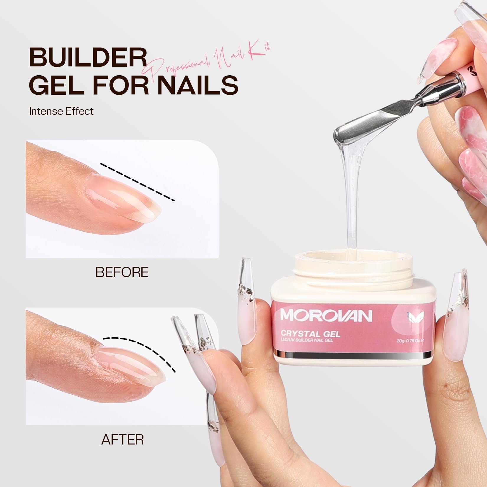 Morovan Builder Gel for Nails | Long-Lasting Clear Hard Gel for Extensions & Nail Art