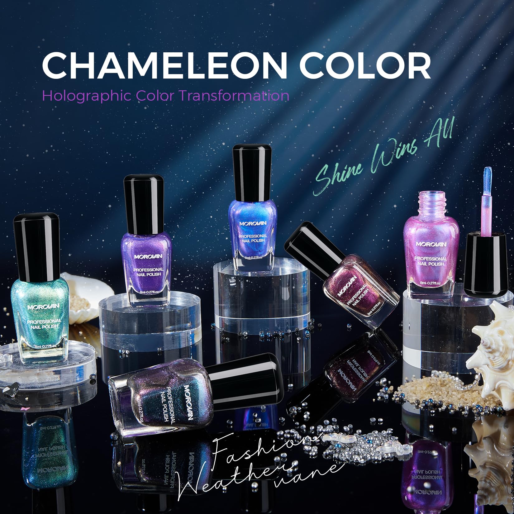 Morovan Chameleon Nail Polish Set — 6 Color Shifting Holographic Quick-Dry Kit