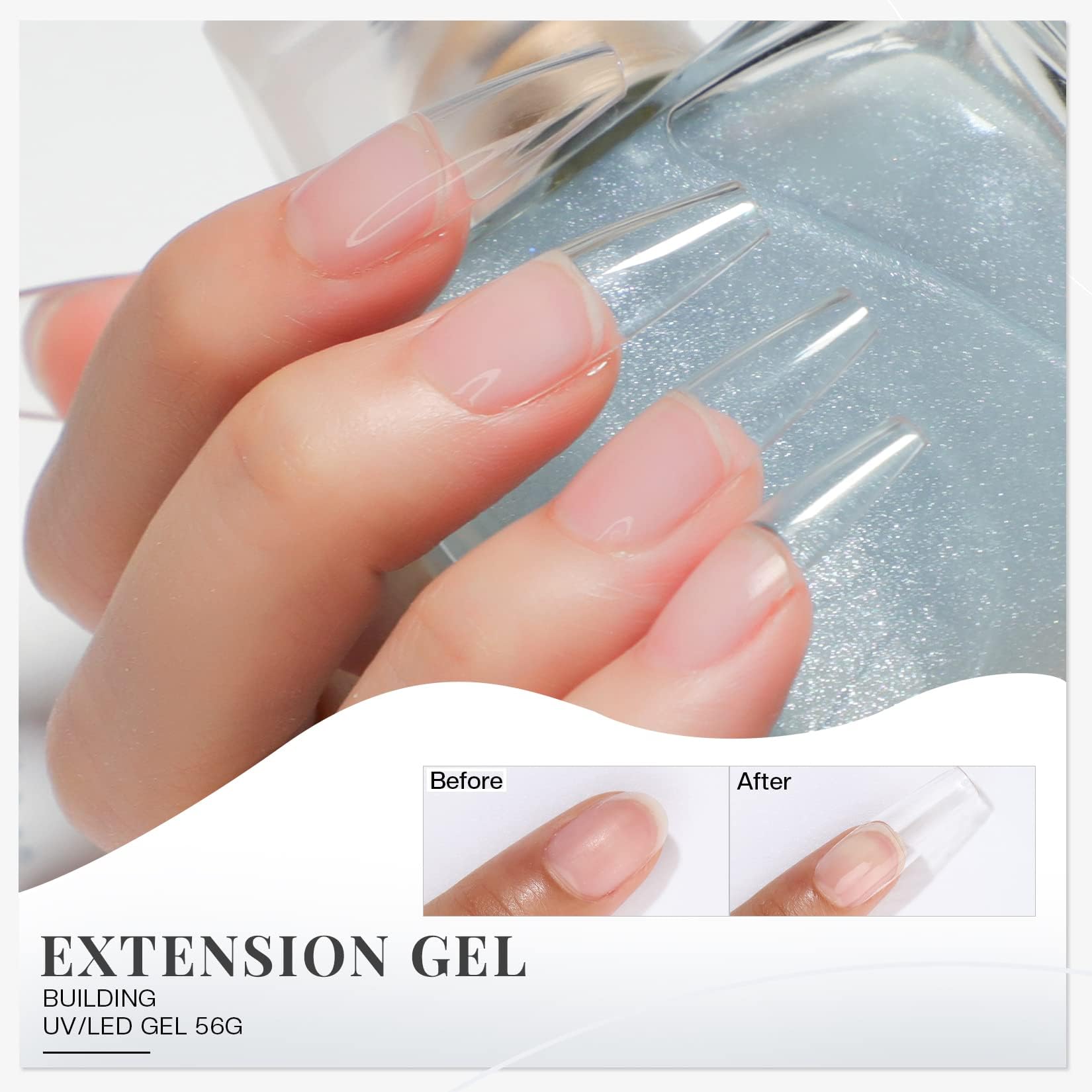 Morovan Clear Builder Gel for Nails – UV/LED Hard Gel Kit, 2oz with Forms & Brush