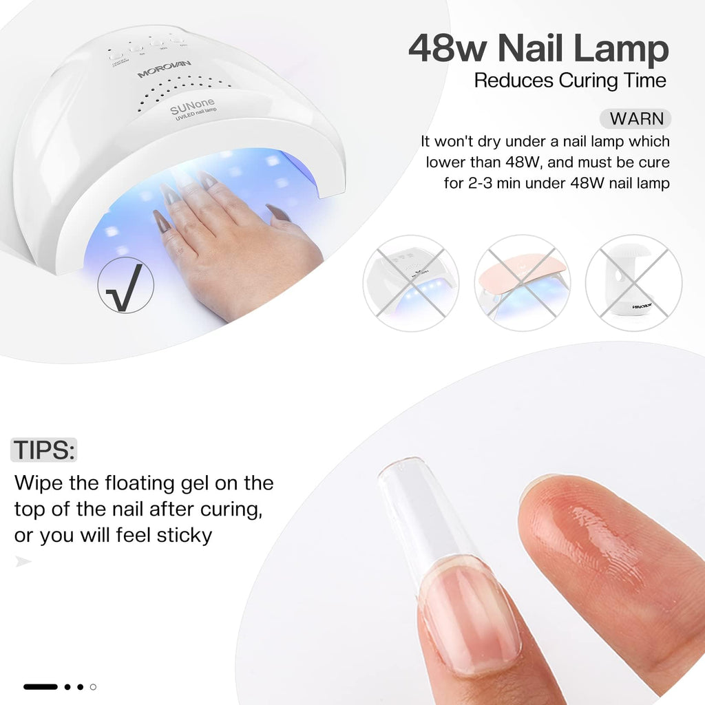 Morovan Clear Builder Gel for Nails – UV/LED Hard Gel Kit, 2oz with Forms & Brush