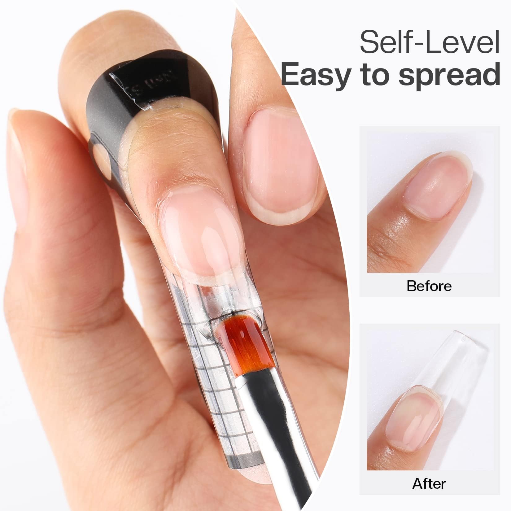 Morovan Clear Builder Gel for Nails – UV/LED Hard Gel Kit, 2oz with Forms & Brush