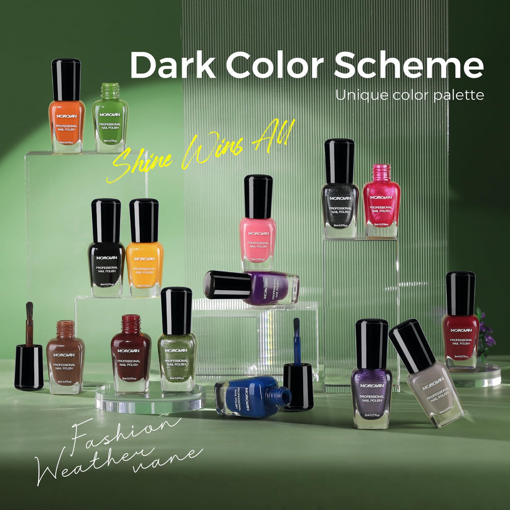 Morovan Dark Nail Polish Set – 15 Shades, Quick-Dry, Giftable Kit