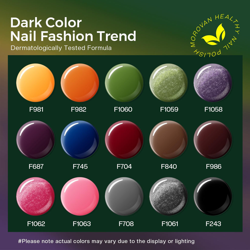 Morovan Dark Nail Polish Set – 15 Shades, Quick-Dry, Giftable Kit