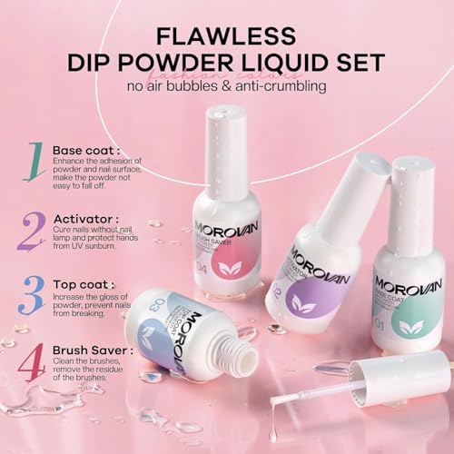 Morovan Dip Powder Nail Kit — 27-Piece Starter Set, 20 Colors + Liquid System for At-Home Nail Art