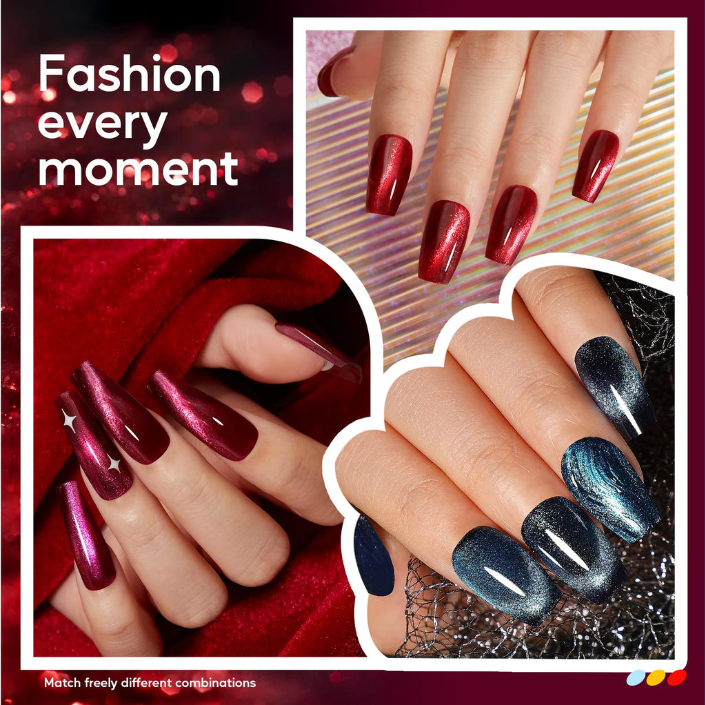 Morovan Magnetic Nail Polish Set – Cat Eye Glitter Kit (6 Colors), Quick Dry