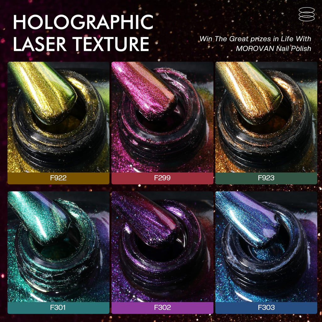 Morovan 6-Color Holographic Chrome Ombre Nail Polish Set – Air-Dry, Non-Toxic 0.27oz