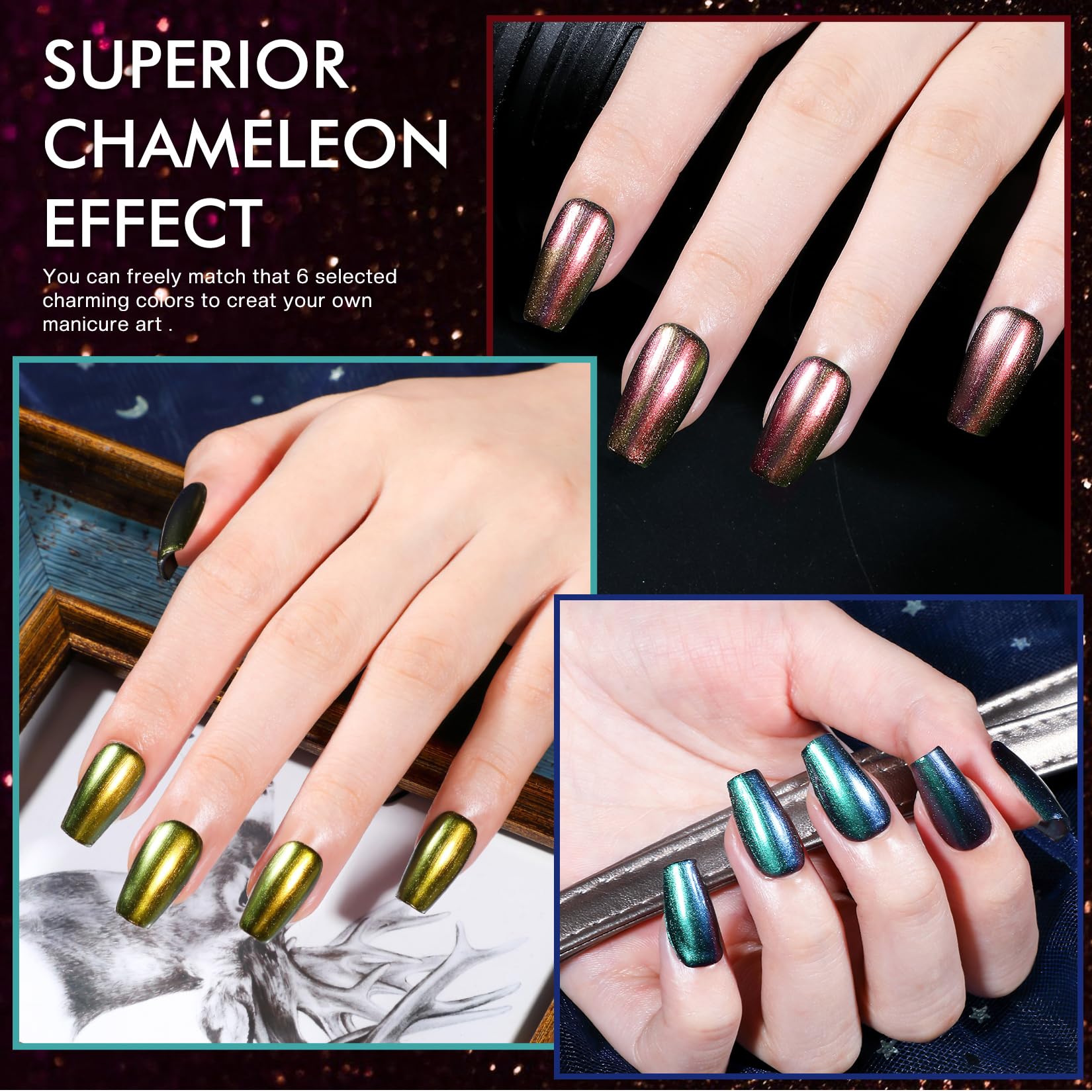 Morovan 6-Color Holographic Chrome Ombre Nail Polish Set – Air-Dry, Non-Toxic 0.27oz