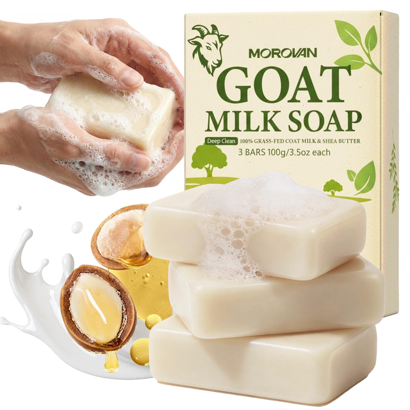 Morovan Goat Milk Soap – Gentle Moisturizing 3-Bar Pack for Dry & Sensitive Skin