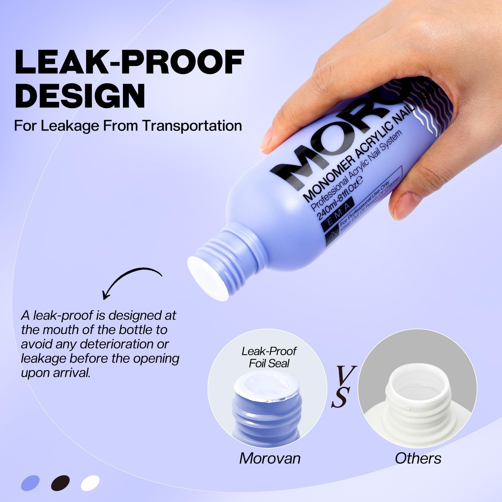 Morovan Monomer Acrylic Nail Liquid 8oz – MMA-Free, Non-Yellowing for Acrylic Extensions