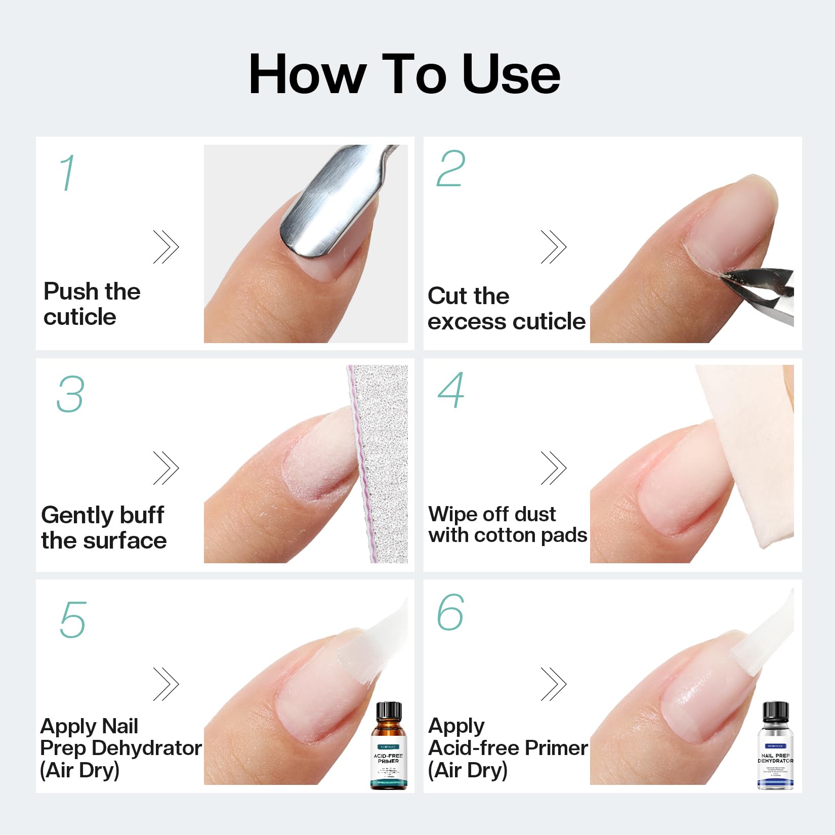 Morovan Nail Primer & Dehydrate Set – Fast Air Dry, 30ml / 1oz for Gel Polish & Acrylic