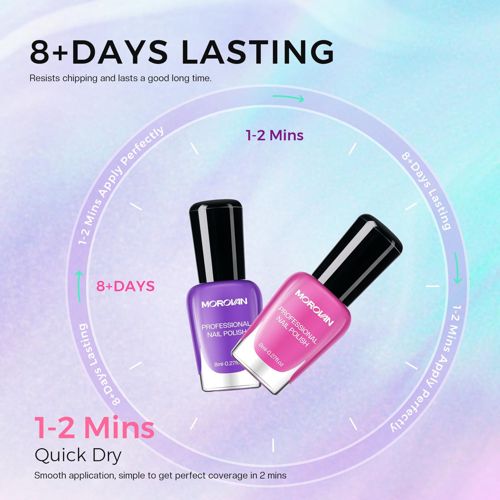 Morovan 2025 Nail Polish Set – 15-Piece Rainbow Collection with Quick-Dry Base & Top Coat