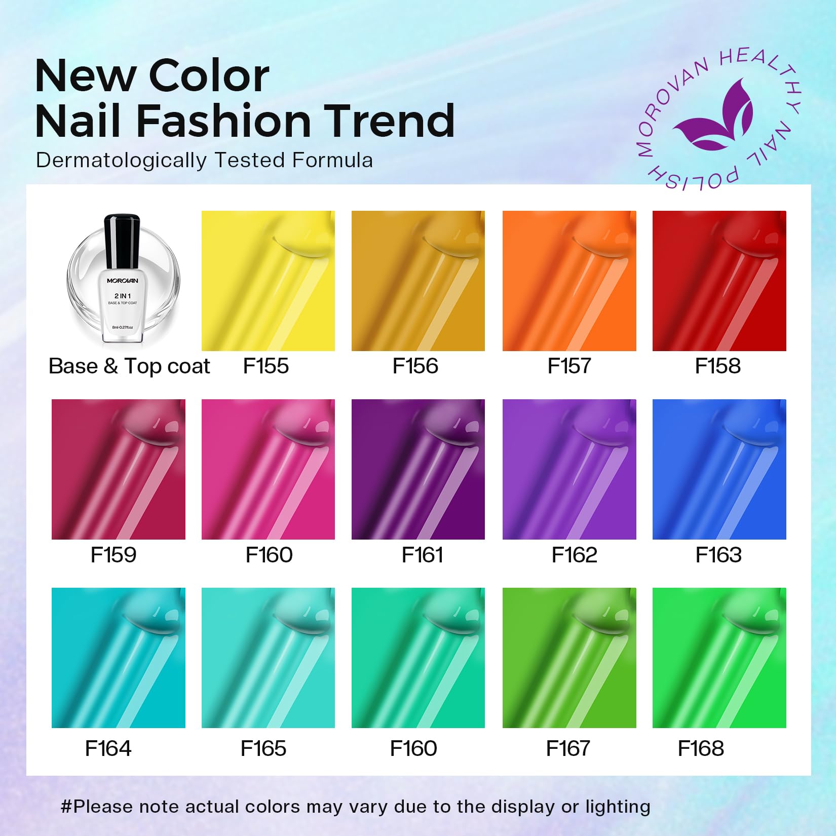 Morovan 2025 Nail Polish Set – 15-Piece Rainbow Collection with Quick-Dry Base & Top Coat