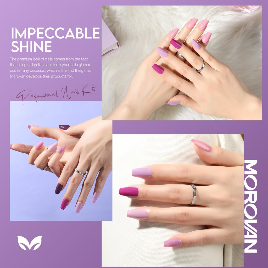 Morovan Nail Polish Set Lilac Light Purple | Quick Dry 0.25oz Glossy Finish