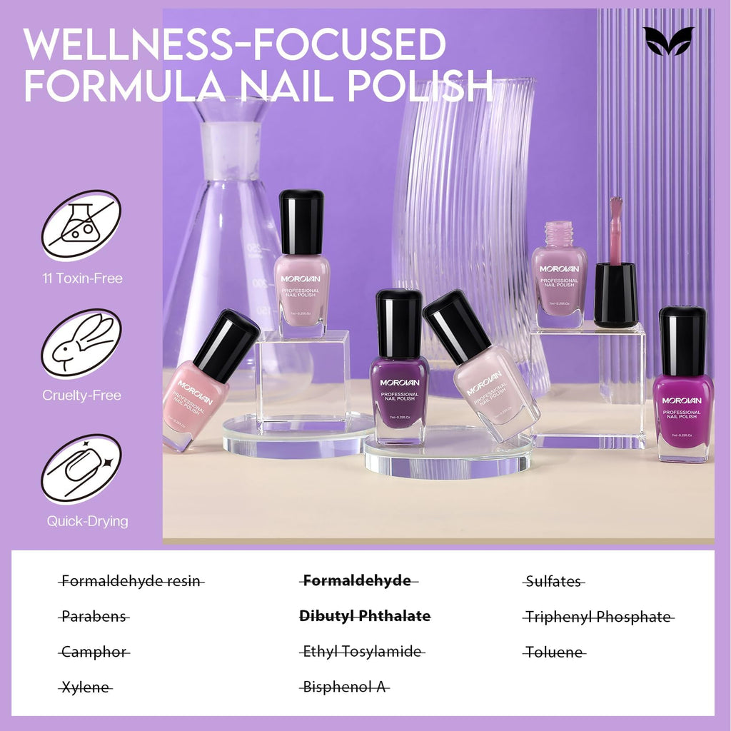 Morovan Nail Polish Set Lilac Light Purple | Quick Dry 0.25oz Glossy Finish