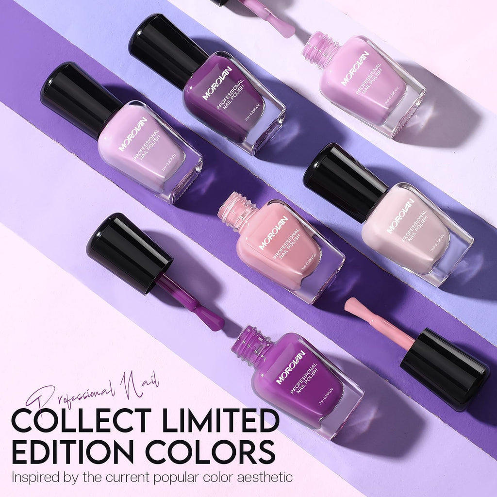 Morovan Nail Polish Set Lilac Light Purple | Quick Dry 0.25oz Glossy Finish