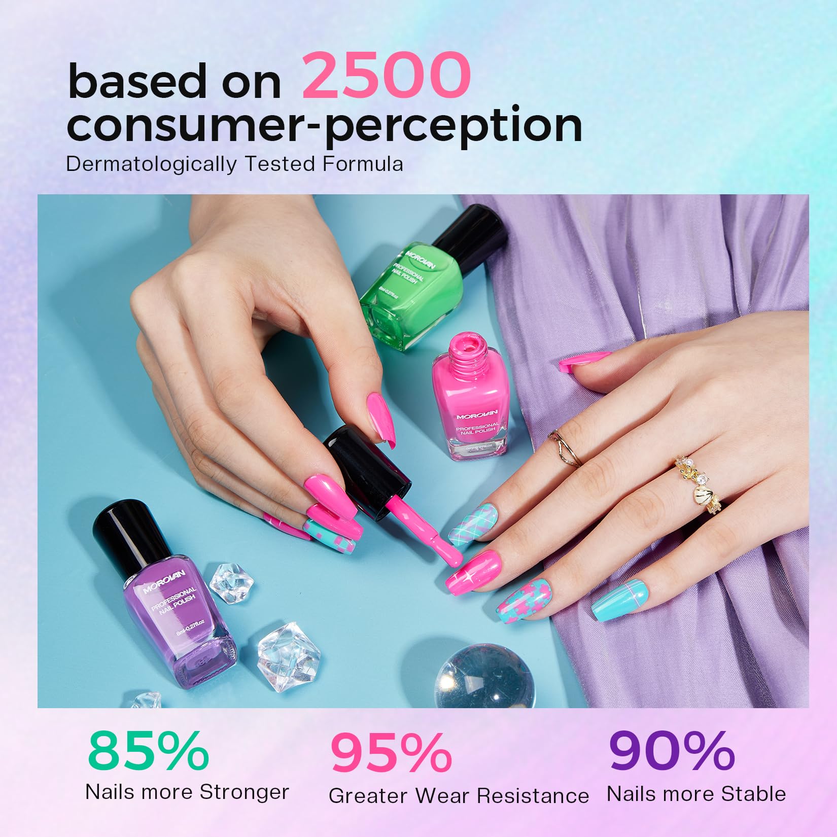 Morovan 2025 Nail Polish Set – 15-Piece Rainbow Collection with Quick-Dry Base & Top Coat