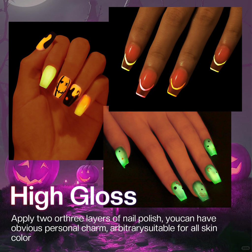 Morovan Neon Nail Polish Set — Glow-In-The-Dark, Quick-Dry, Long-Lasting Neon Colors for Holidays