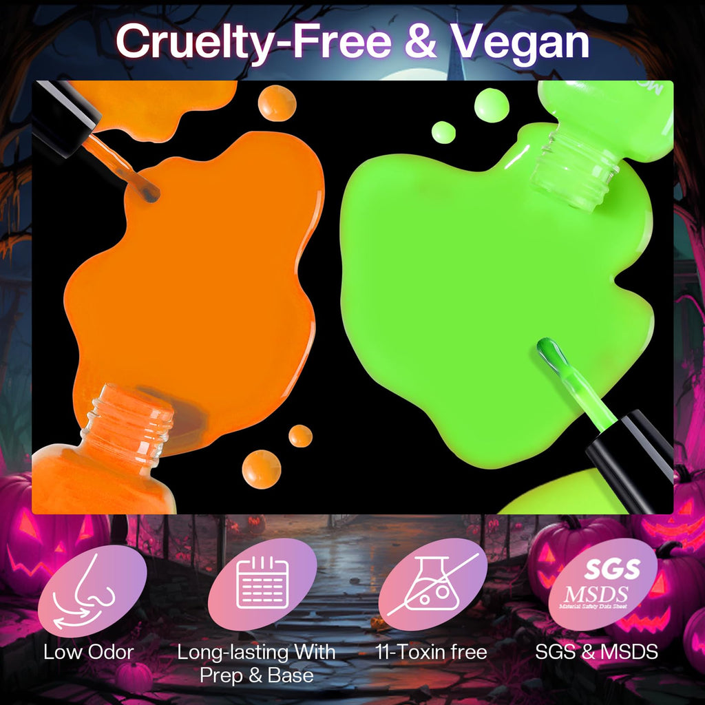 Morovan Neon Nail Polish Set — Glow-In-The-Dark, Quick-Dry, Long-Lasting Neon Colors for Holidays