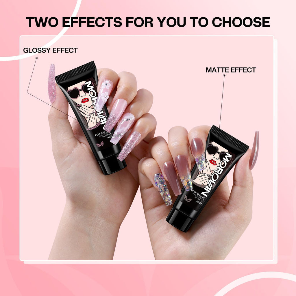 Morovan Poly Gel Nail Colors – 6 Pink Nude Colors for DIY Nail Extensions (15 g)