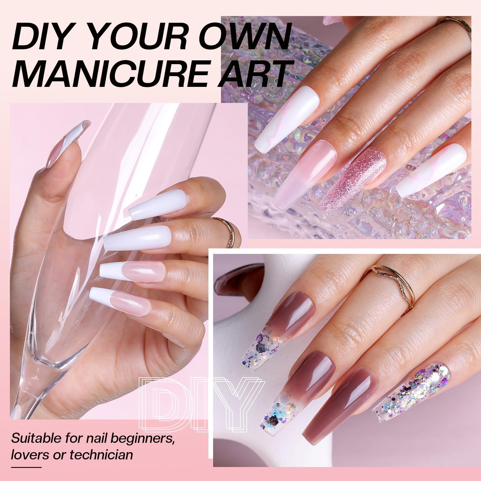 Morovan Poly Gel Nail Colors – 6 Pink Nude Colors for DIY Nail Extensions (15 g)