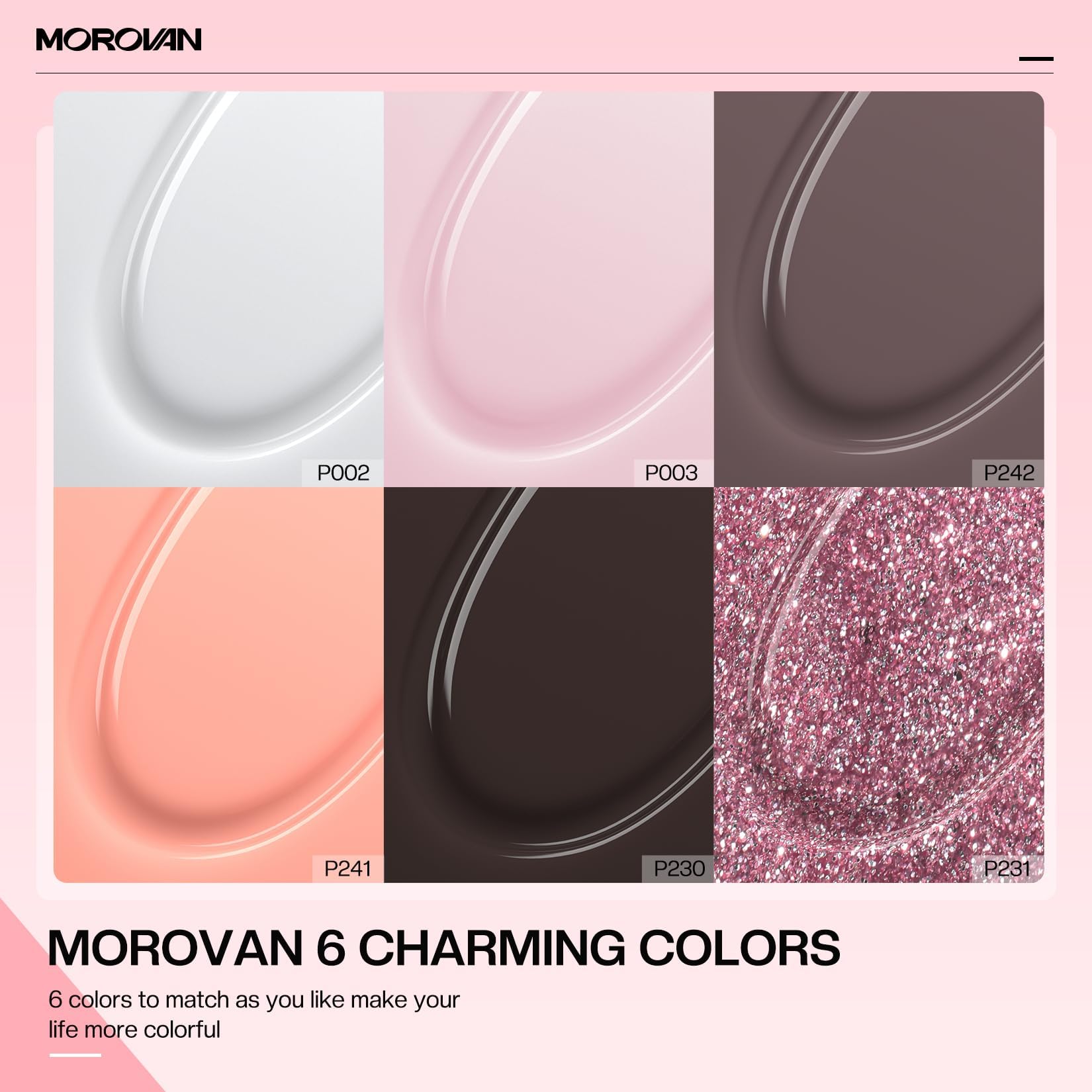 Morovan Poly Gel Nail Colors – 6 Pink Nude Colors for DIY Nail Extensions (15 g)