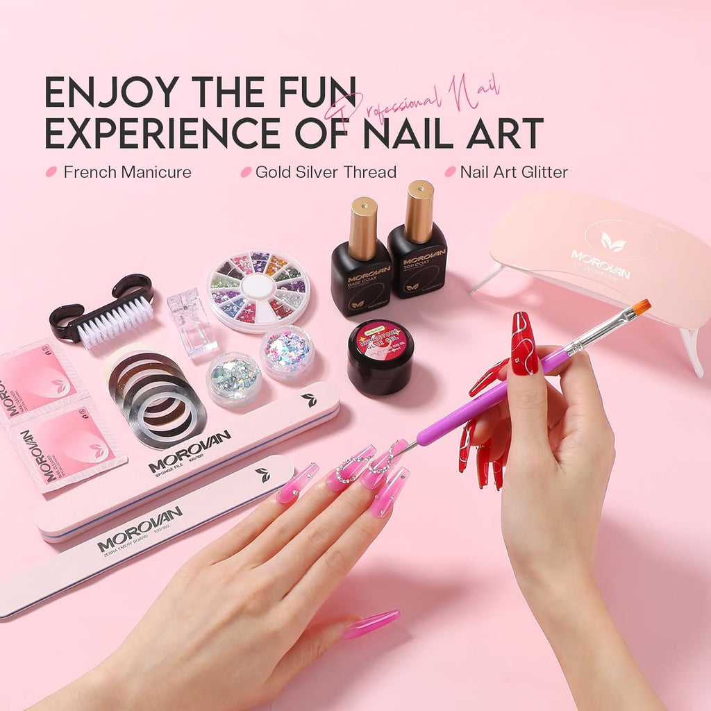 Morovan Poly Gel Nail Kit for Beginners – 32 Colors + UV Lamp