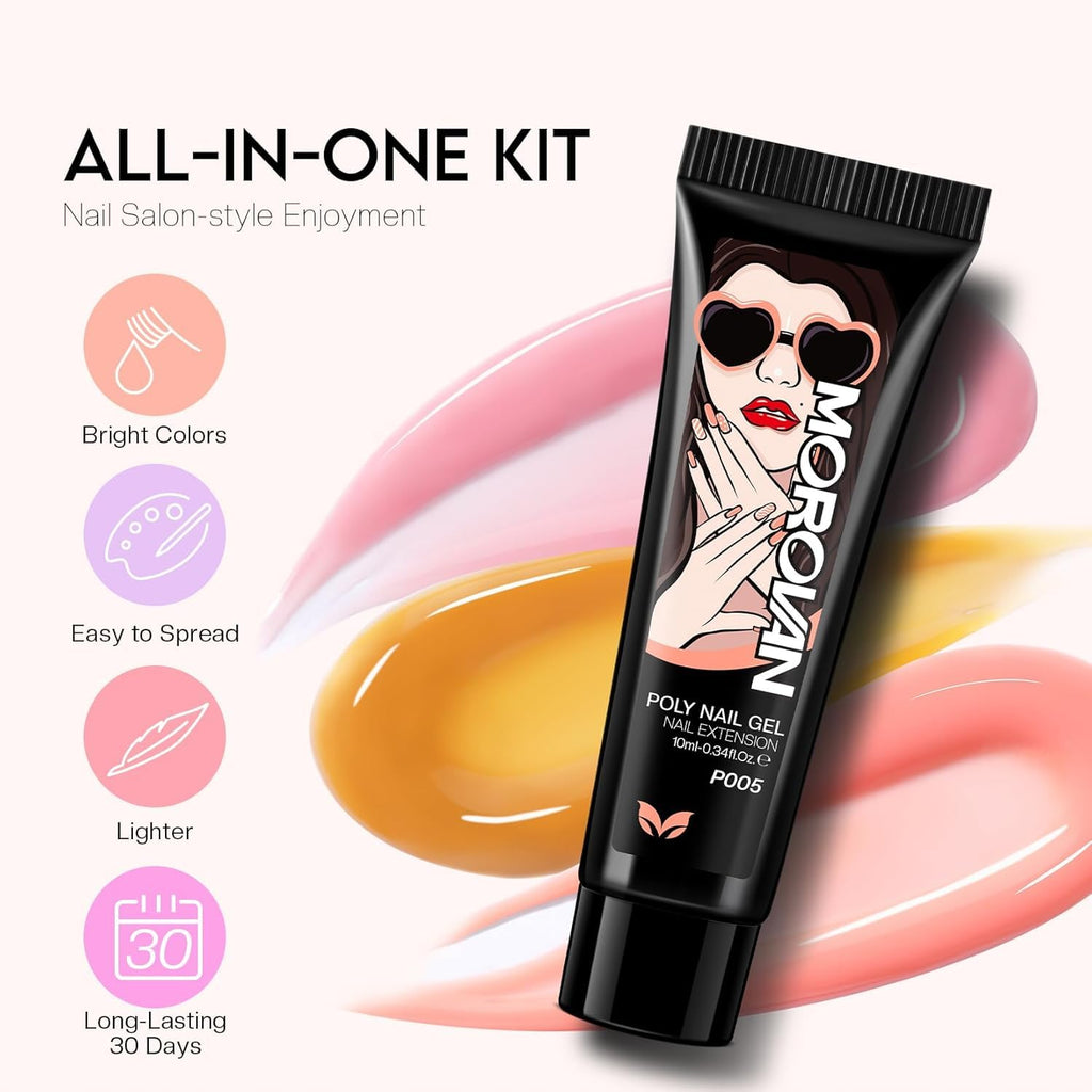 Morovan Poly Gel Nail Kit for Beginners – 32 Colors + UV Lamp