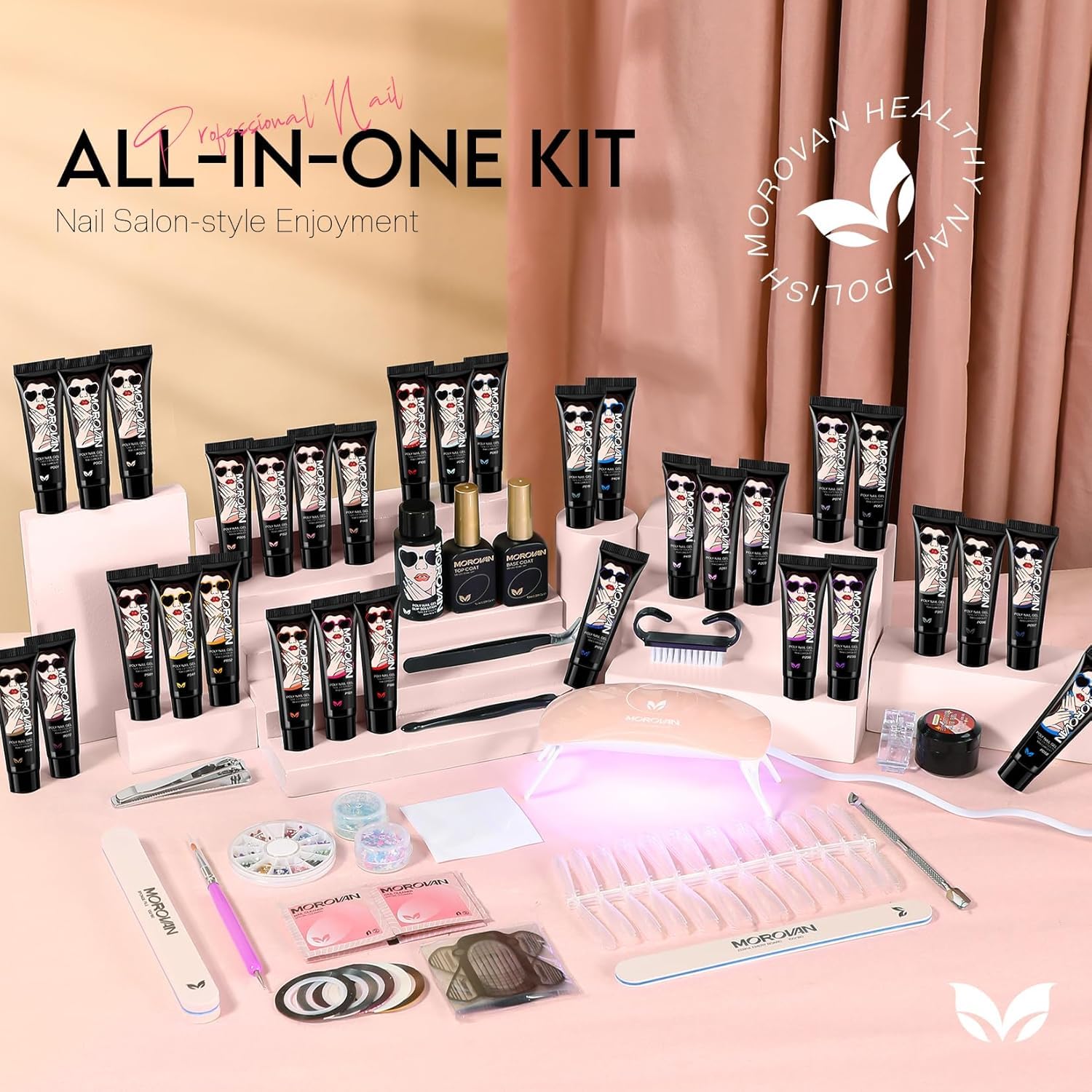 Morovan Poly Gel Nail Kit for Beginners – 32 Colors + UV Lamp