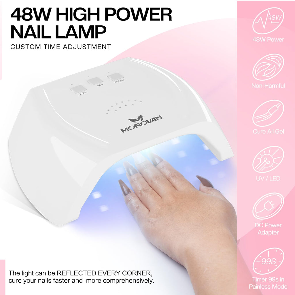 Morovan Acrylic Nail Kit for Beginners – All-in-One DIY Nail Starter Set with UV Lamp, Polish & Tools