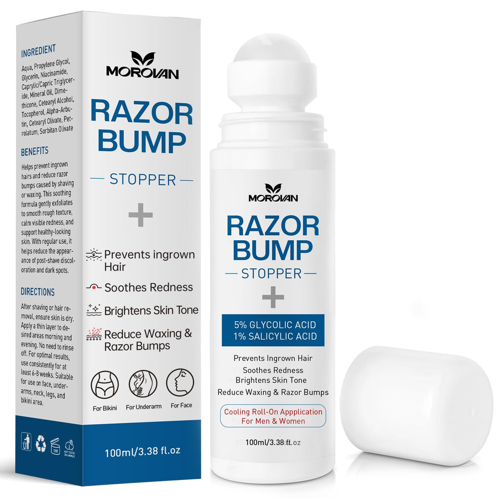 Morovan Razor Bumps & Ingrown Hair Serum — 3.38 fl oz for Body, Face (Beard), Bikini | Post-Shave & After-Wax Care