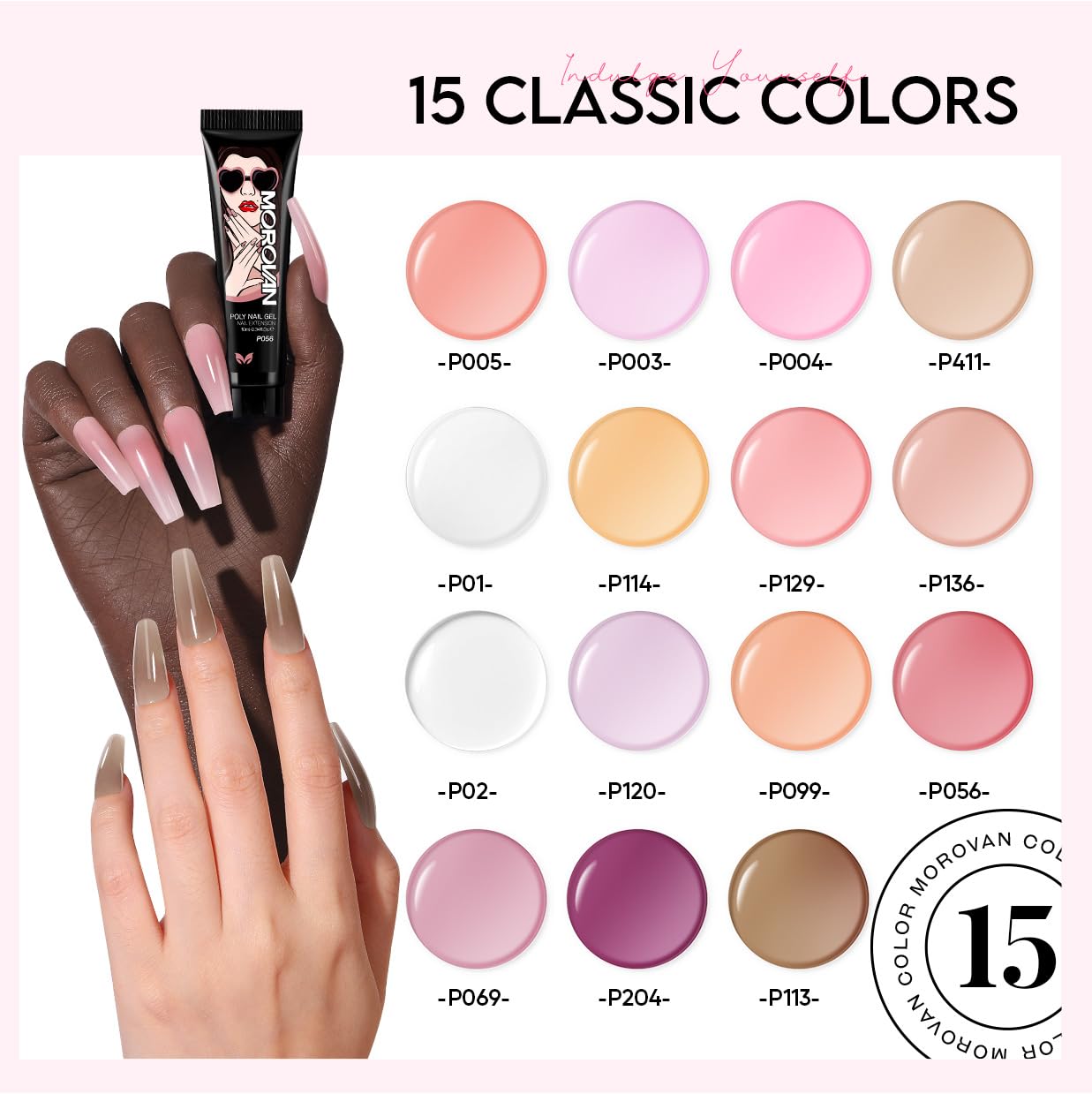 Morovan Poly Gel Nail Kit for Beginners – 15 Colors, Slip Solution & UV Light