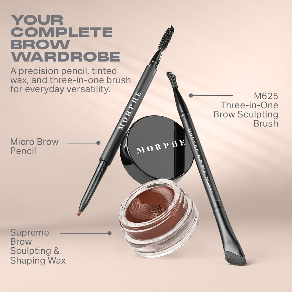 MORPHE High Archiever Everyday Essentials Brow Kit – Almond, 3 Count | Micro Brow Pencil, Sculpting Wax & 3-in-1 Brush