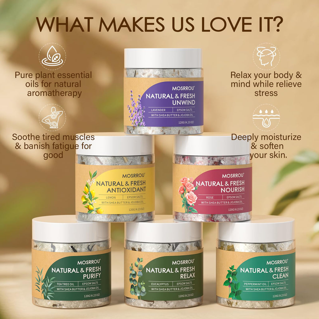 MOSRROU Epsom Bath Salts Gift Set – 6-Piece with Essential Oils
