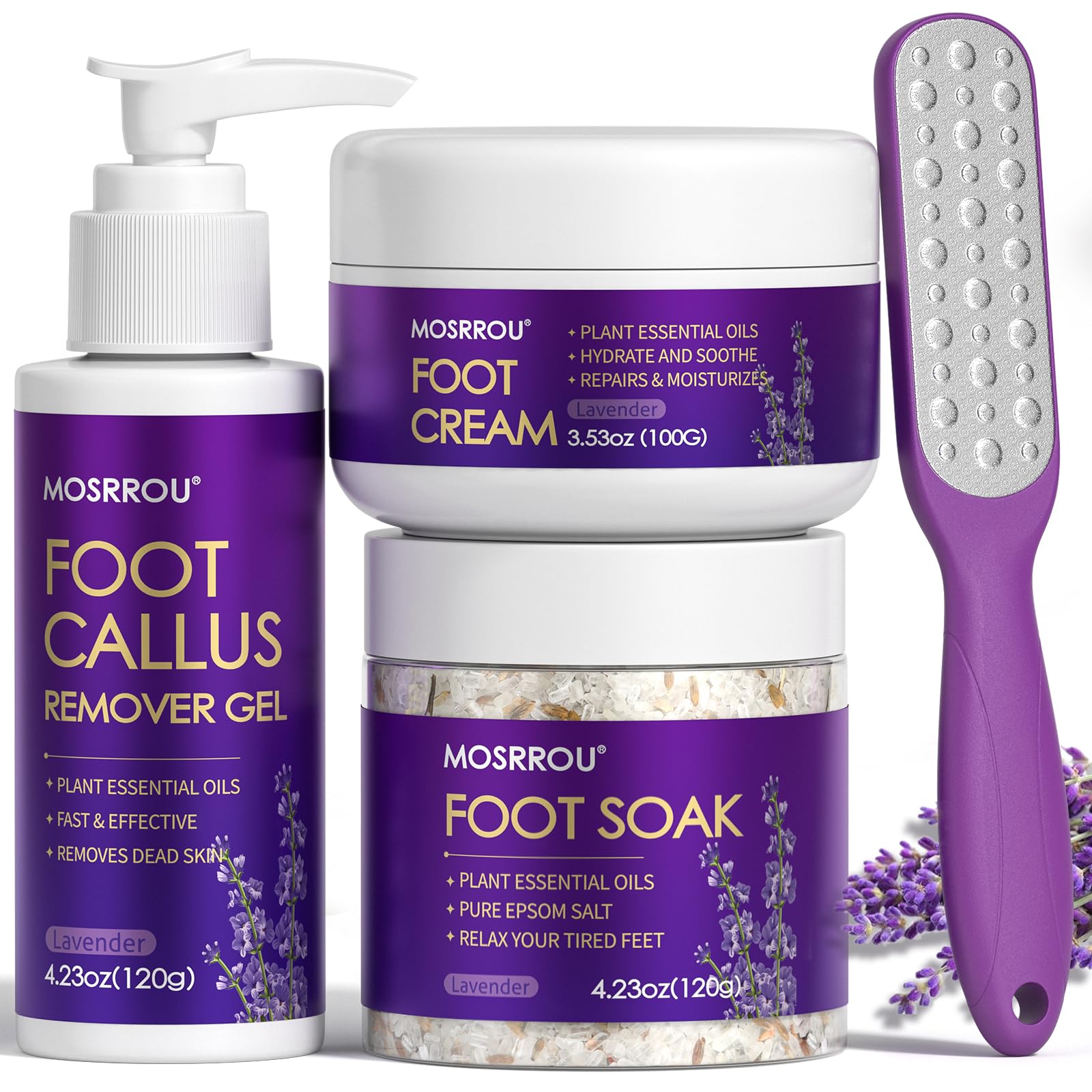 MOSRROU Pedicure Kit – 4-Piece Foot Spa Set with Lavender Soak, Cream, Gel & File