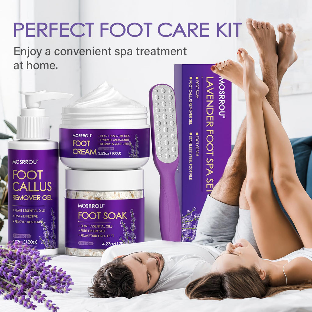 MOSRROU Pedicure Kit – 4-Piece Foot Spa Set with Lavender Soak, Cream, Gel & File