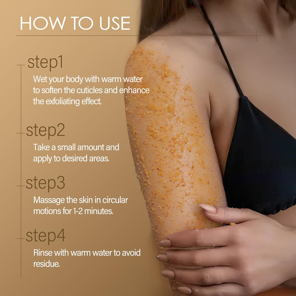 MOSRROU Turmeric Body Scrub with Vitamin C, Collagen & Coconut Oil | Exfoliating Loofah for Smooth, Hydrated Skin