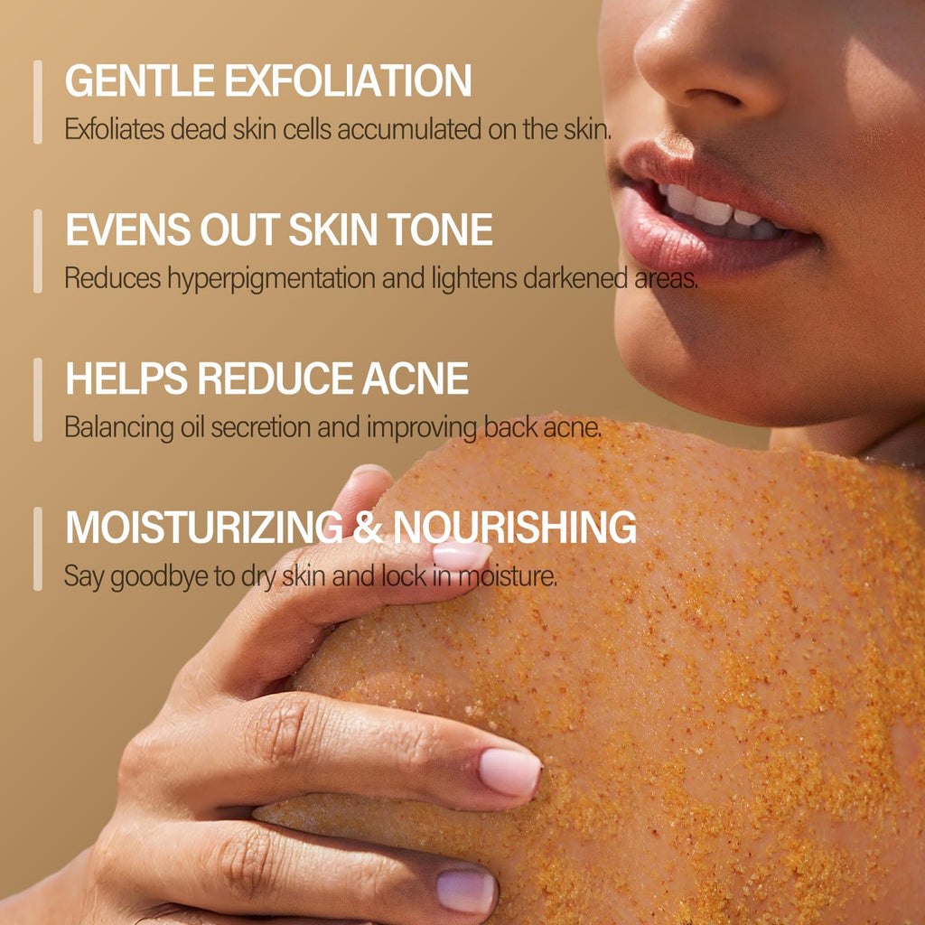 MOSRROU Turmeric Body Scrub with Vitamin C, Collagen & Coconut Oil | Exfoliating Loofah for Smooth, Hydrated Skin