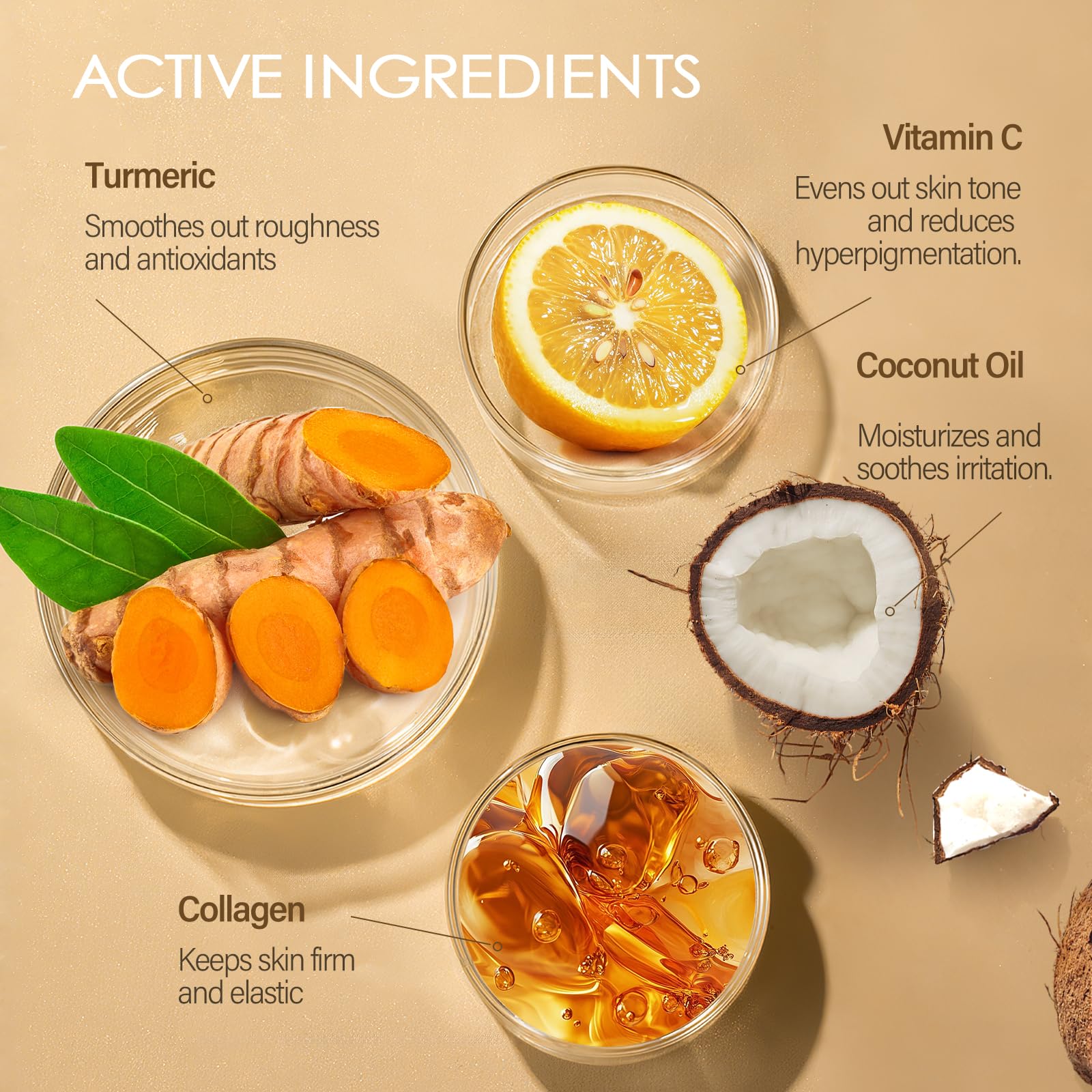 MOSRROU Turmeric Body Scrub with Vitamin C, Collagen & Coconut Oil | Exfoliating Loofah for Smooth, Hydrated Skin